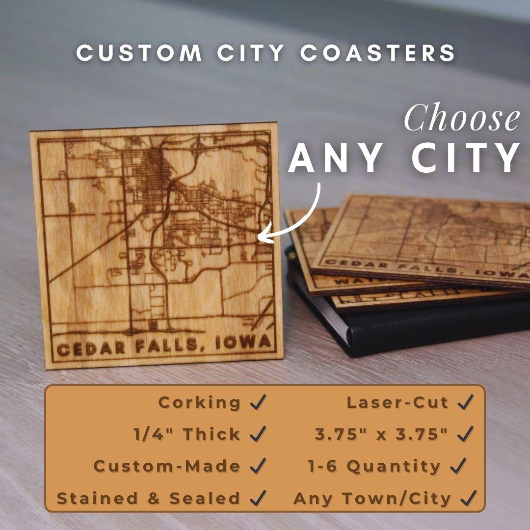 City Map Wood Coasters