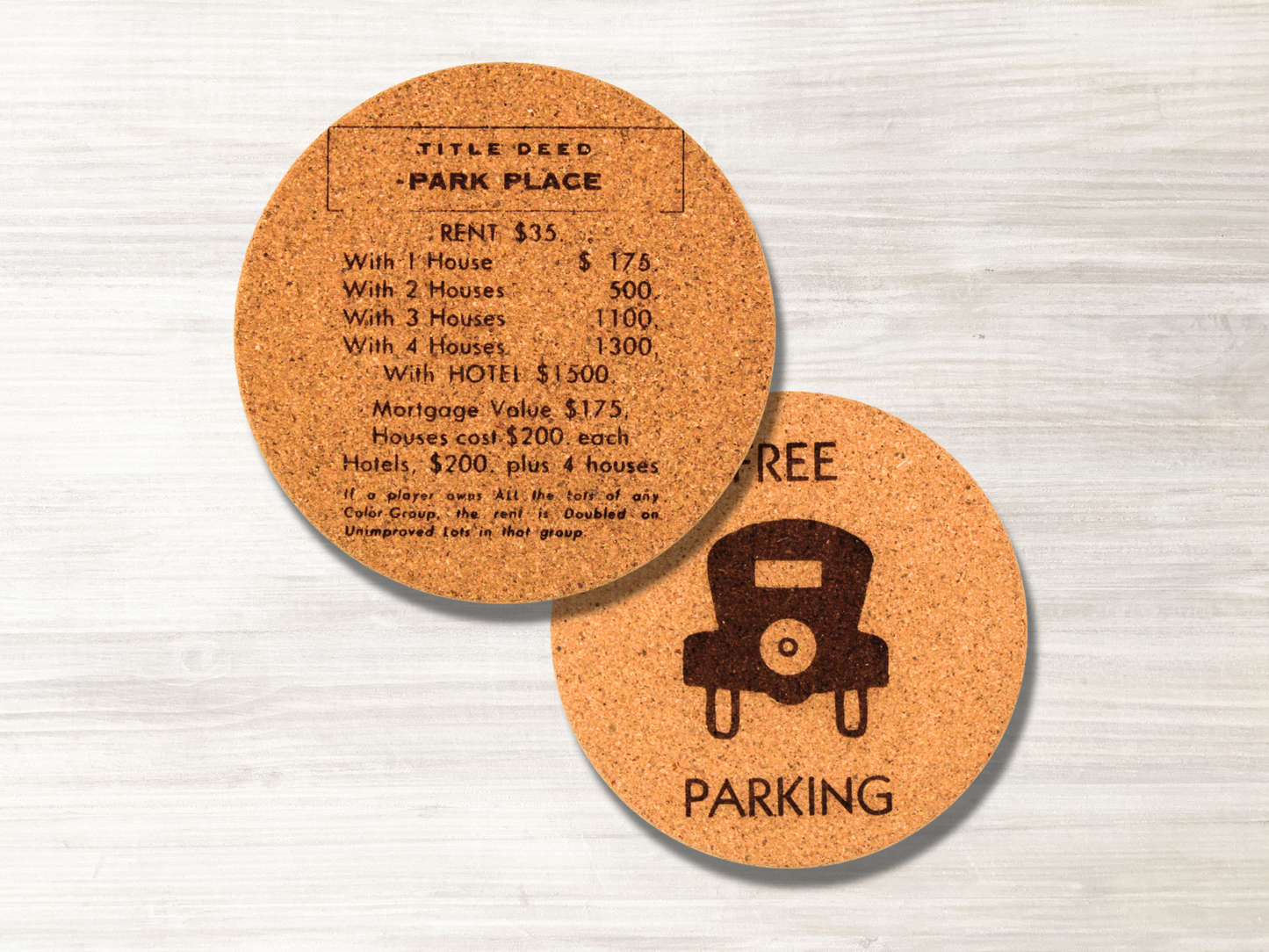 Monopoly Tile Cork Coasters