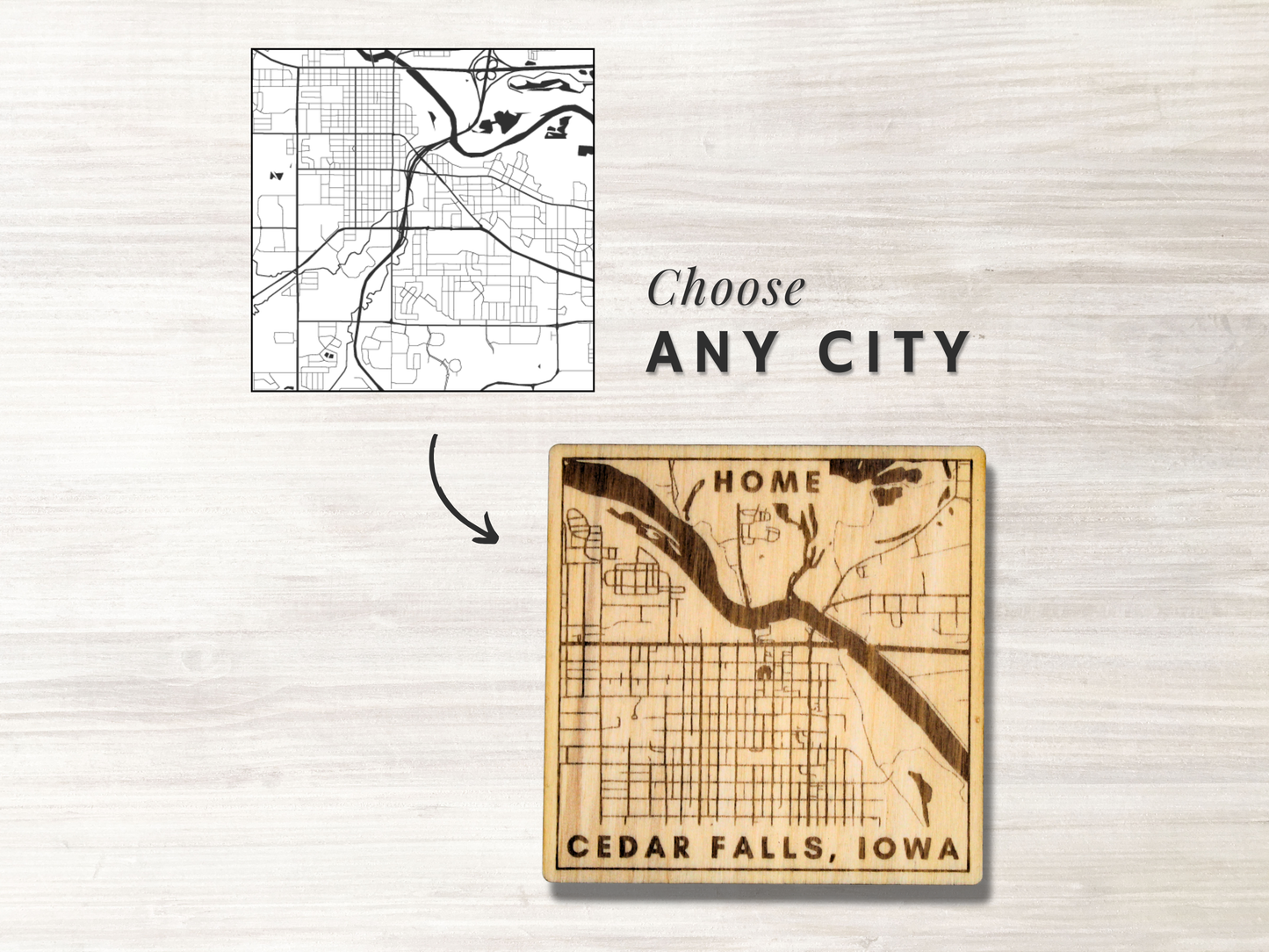 HOME City Map Wood Coasters