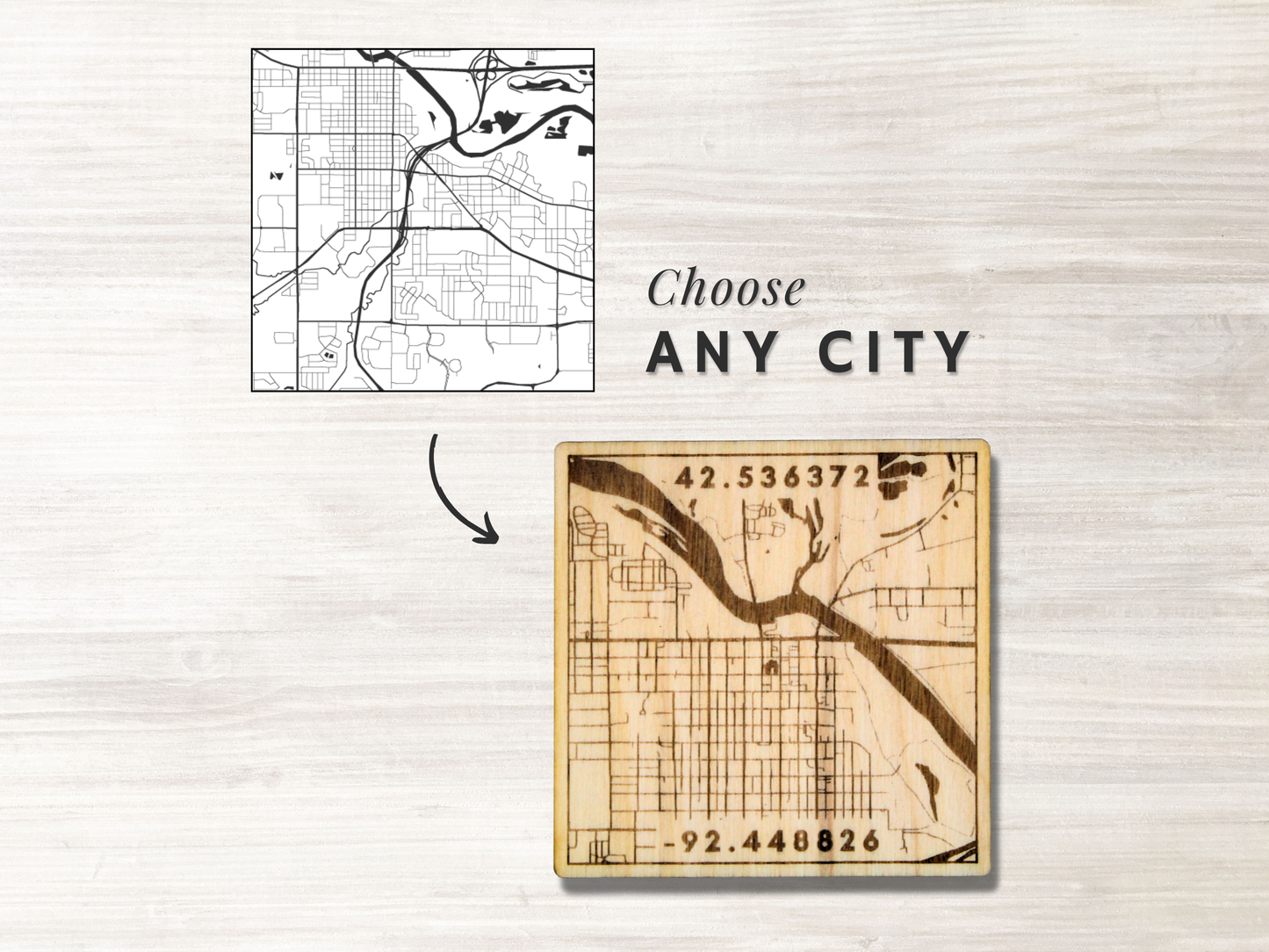 Coordinates City Map Wood Coasters