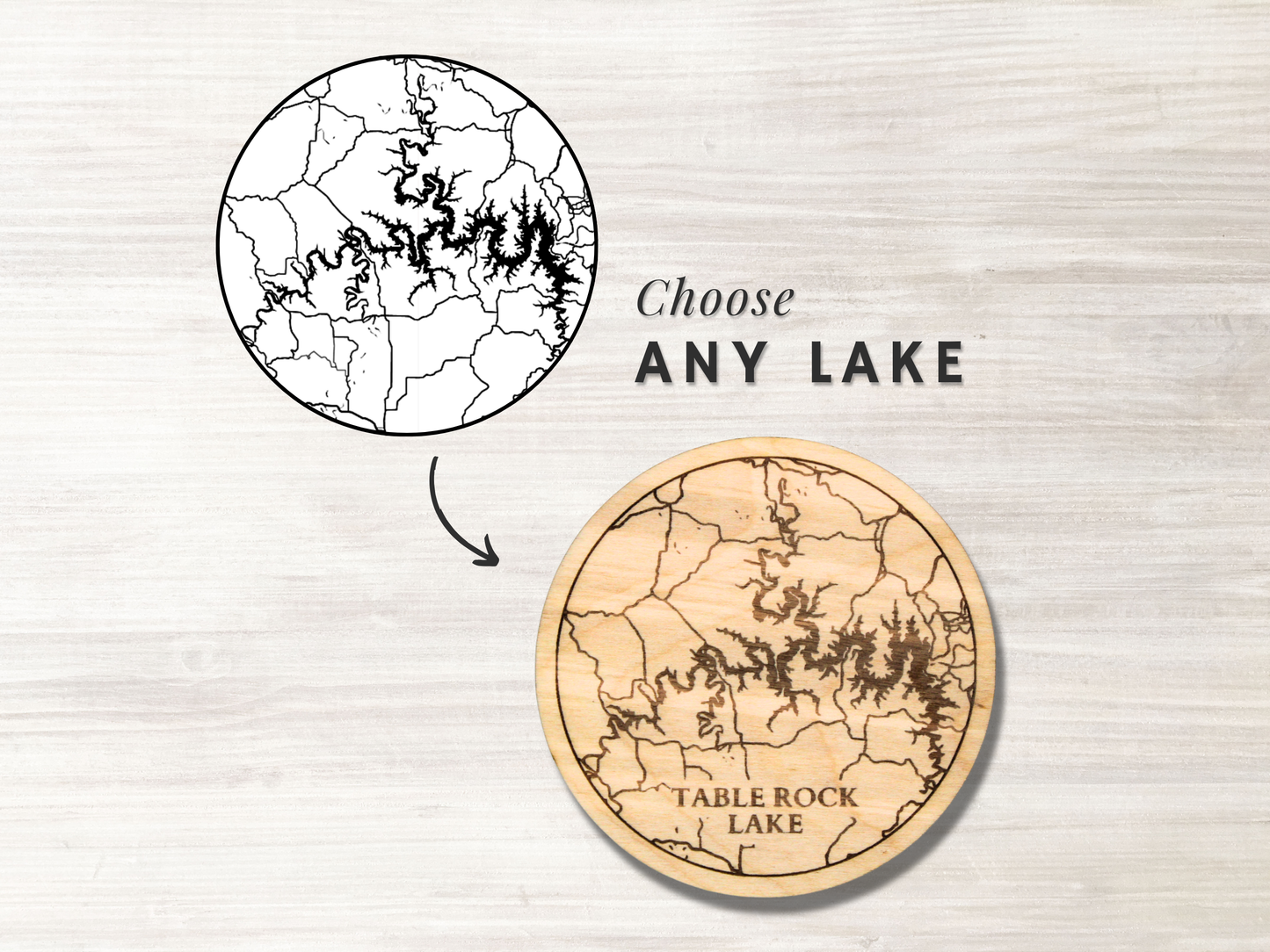 Lake Map Wood Coasters