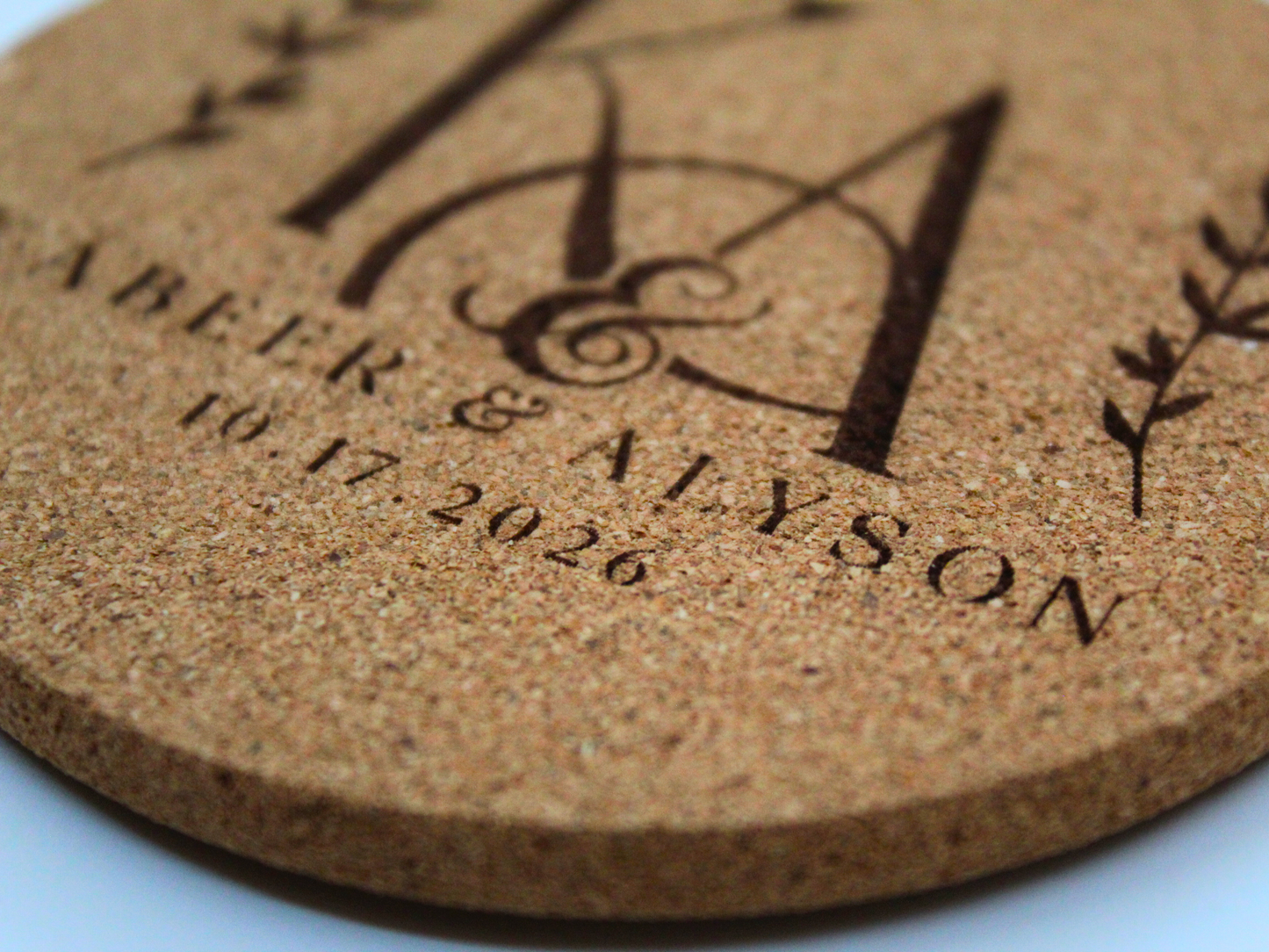 Date & Initials Wedding Cork Coasters